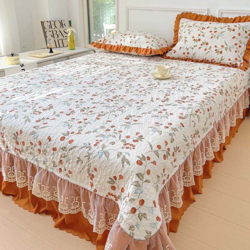夏季水洗棉麻床盖四季通用三件套榻榻米被套四件套公主风斜纹床单 床上用品 床单 原图主图