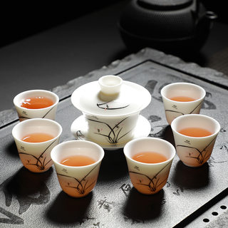 新款中国白羊脂玉瓷三才盖碗功夫茶具礼品套装制高档家用白瓷茶具