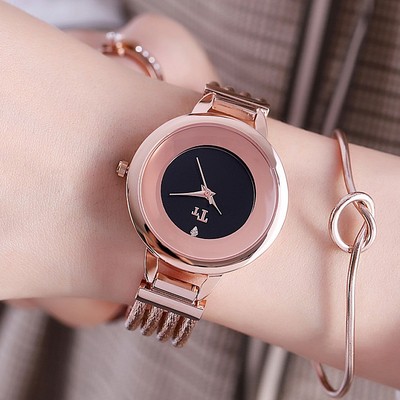 新款 天塔士手表潮流个性玫瑰合金表带表女时尚金属石英国产腕表