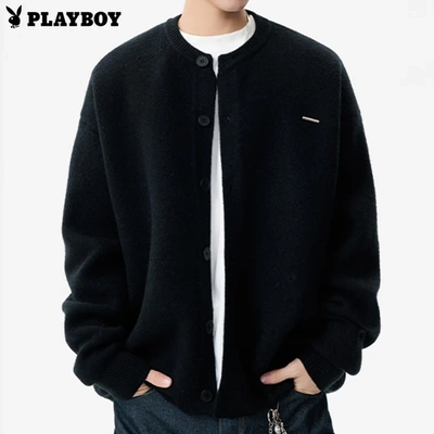 花花公子黑色开衫毛衣男款秋季