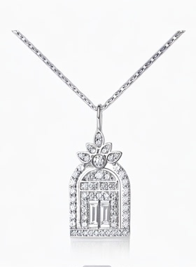 925银镀18k金莫桑幸福门吊坠项链