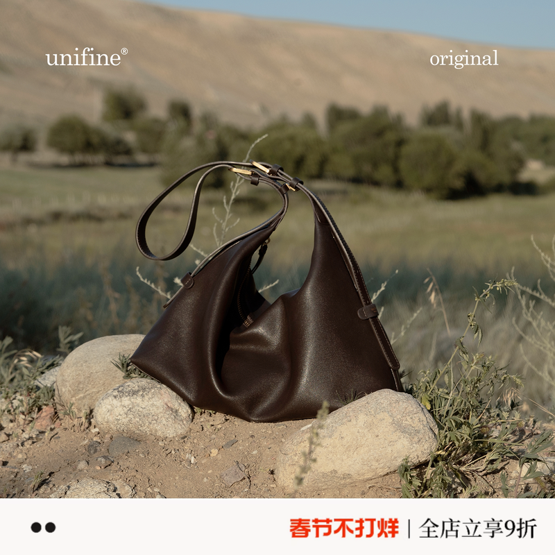 新年礼物unifine新款hobo包头层真皮托特包女大容量黑色斜挎包包
