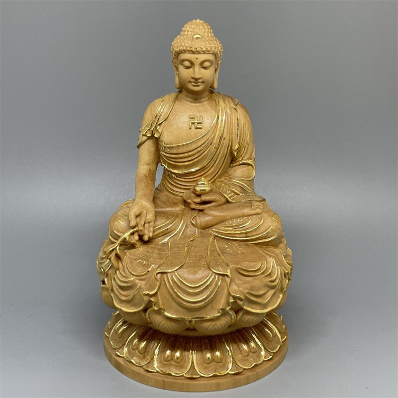 描金《正宗小叶黄杨木》佛像摆件