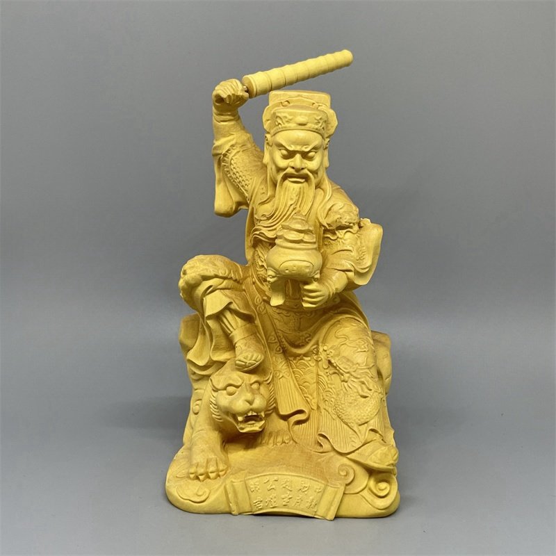 赵公明神像摆件黄杨木雕刻工艺品