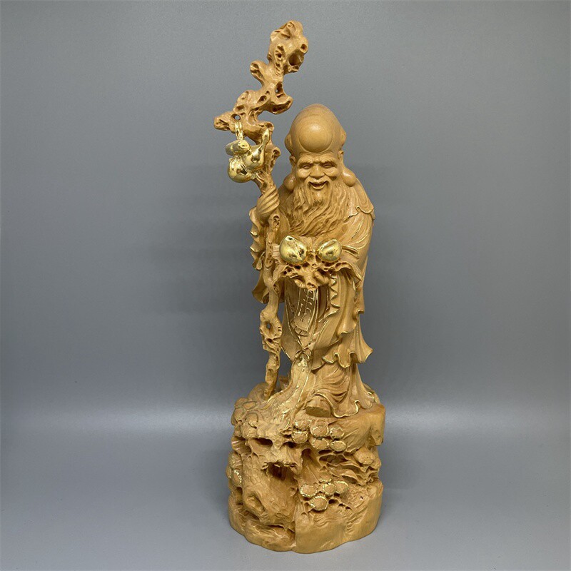 《正宗小叶黄杨木》描金寿星公