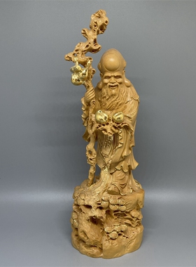 《正宗小叶黄杨木》描金寿星公