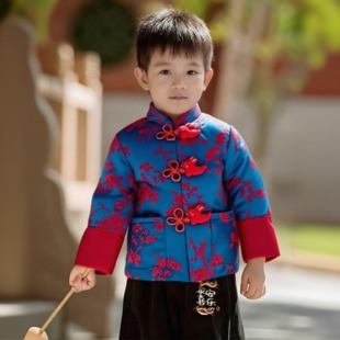 晨舞 男童唐装外套中式国风红色喜气中小儿童宝宝汉服拜新年服冬