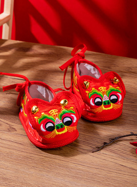 男女宝宝周岁鞋百天宴学步鞋手工虎头鞋中式国风刺绣抓周鞋国潮