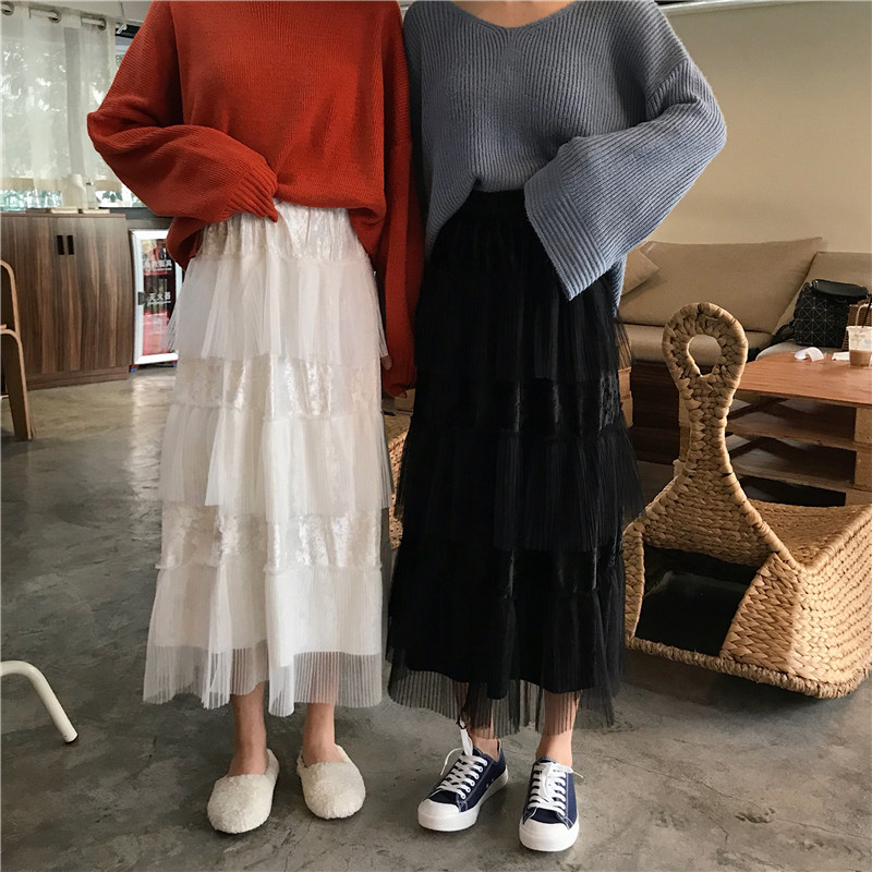 Real price Korean high waist skirt fairy mid length skirt layer yarn Ruffle cake skirt