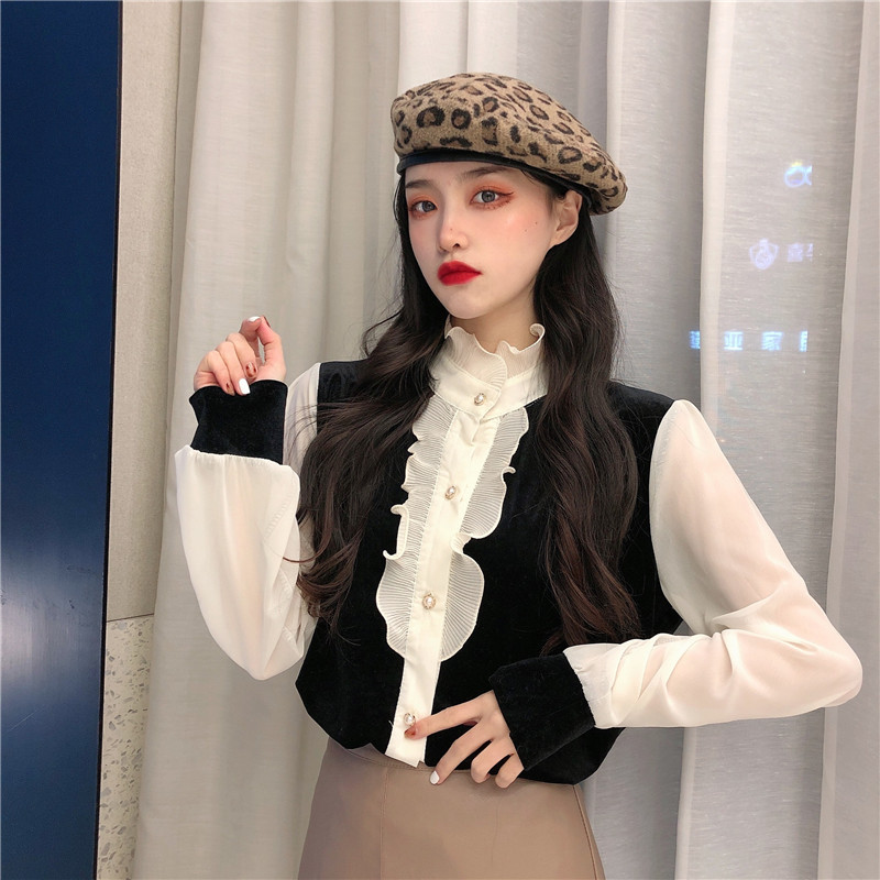 Real shot real price Korean spring new style foreign style stitched shirt