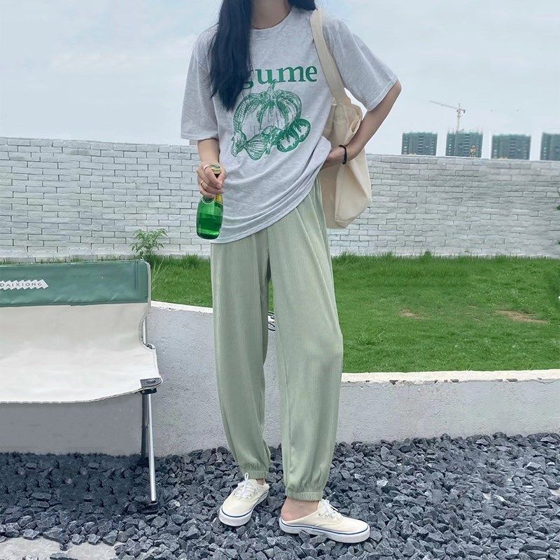 Real price Korean versatile loose print T-shirt + casual versatile Leggings suit for women