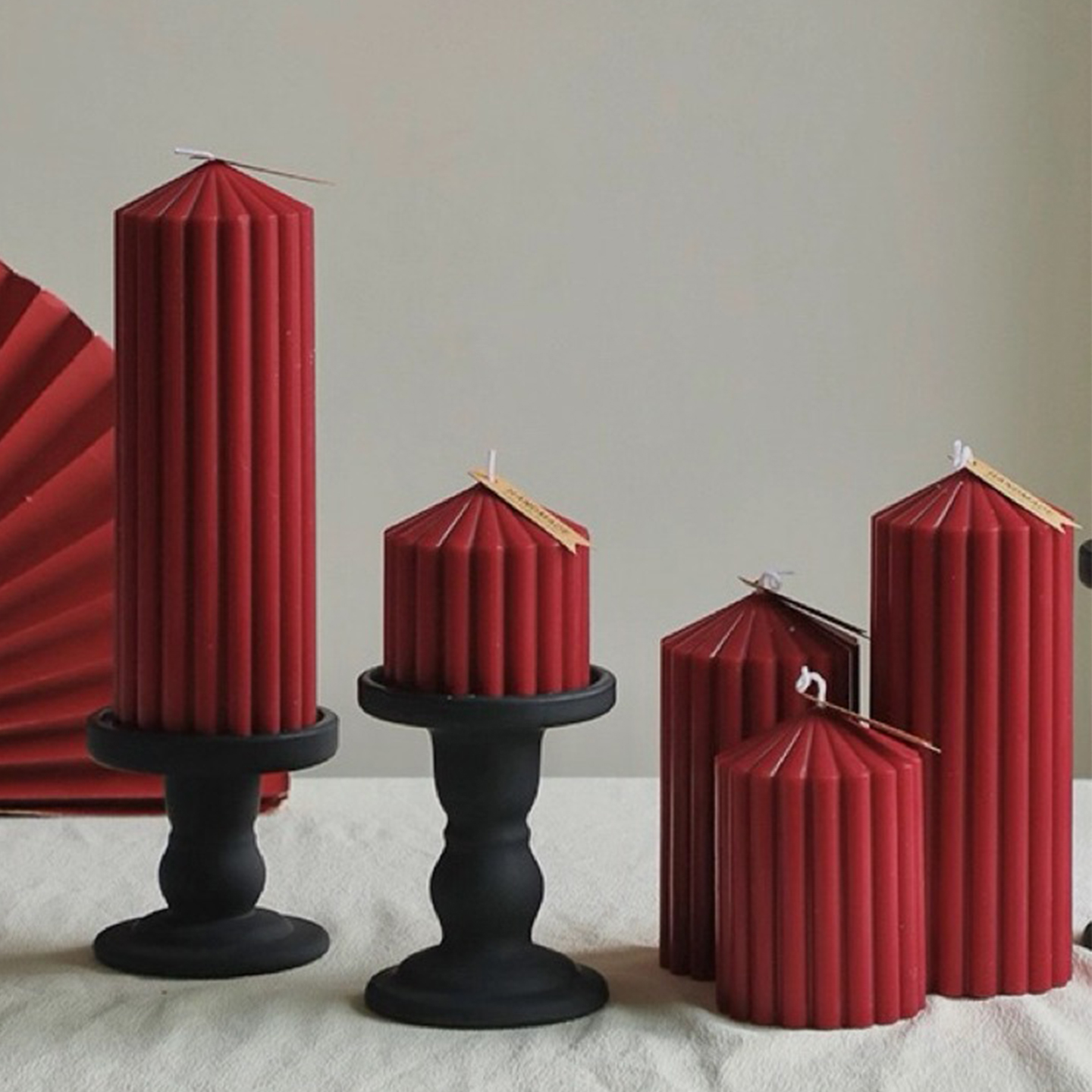 中式喜庆红色香薰蜡烛台摆件