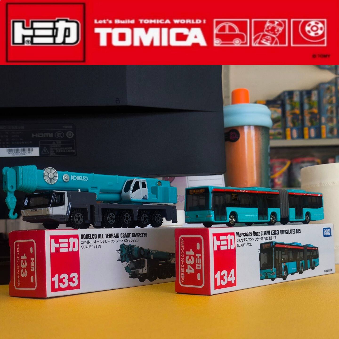 TOMY多美卡合金车模长款133号奔驰巴士神钢吊车双节公交车玩具