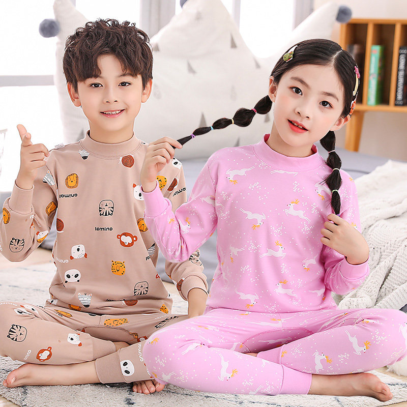 儿童纯棉内衣套装男女中大童贴身睡衣小孩精梳棉高领棉毛衫棉毛裤