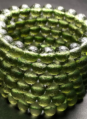 正品天然捷克玻璃陨石暗绿色橄榄绿色手链9mm