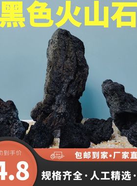 黑色火山石玄武岩火山岩大块鱼缸造景石头净水过滤天然熔岩石包邮
