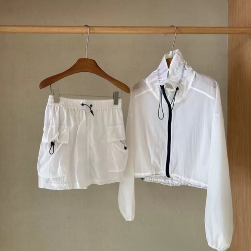 A703透气舒适皮肤衣纯色立领抽绳宽松长袖外套防晒衫女新款套装