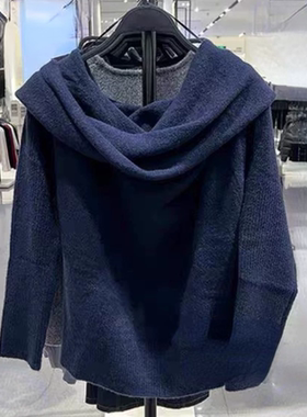 B454秋冬新款时尚气质一字领露肩直领平针针织毛衣女3653115