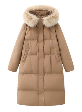 D442羽**绒服 冬季女装新款时尚连帽环保大毛领韩版加厚保暖长款