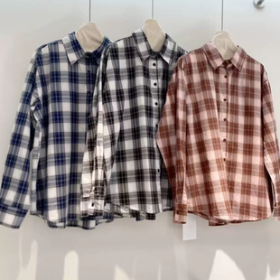 A634新款 女长袖 韩版 休闲宽松小个子穿搭上衣叠穿衬衣 格子衬衫