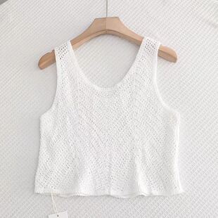 B212夏季 设计感镂空钩花棉针织外搭背心女 新款