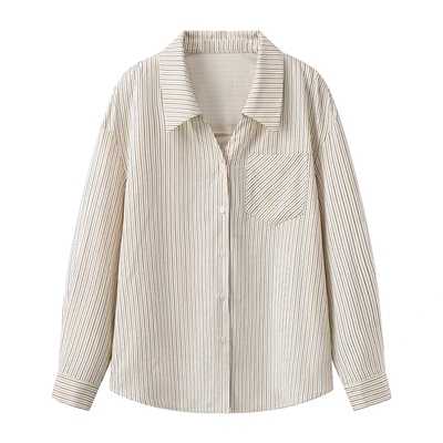 C423新款学院风条纹衬衫女超好看独特小衫休闲港风上衣
