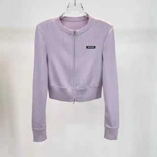 女有垫肩 百搭针织开衫 A544艾新款 拉链短款