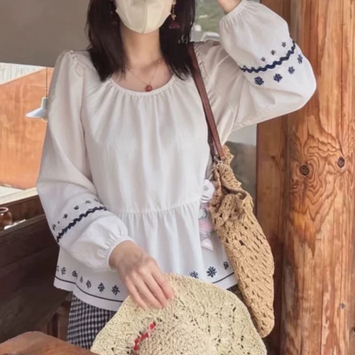 B033 刺绣长袖全mian套头衬衫6272