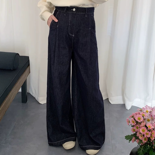 A504高个子春夏款高腰显瘦阔腿直筒牛仔裤长裤女