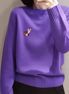 C424淑女圆领多巴胺色动物刺绣贴布针织套头上衣0.42