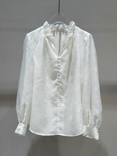 纯色纽扣上衣 时尚 B542新款 V领休闲百搭衬衫