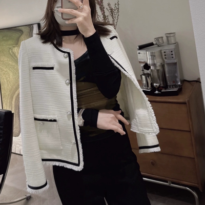 B644春秋新款休闲百搭名媛法式复古粗花呢上衣短款小香风外套女装