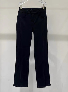 B604冬新款时尚百搭高腰微喇加厚加绒开叉牛仔裤女有弹力修身长裤