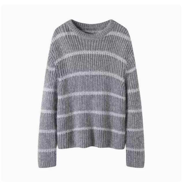 C652新款圆领条纹撞色毛针织衫