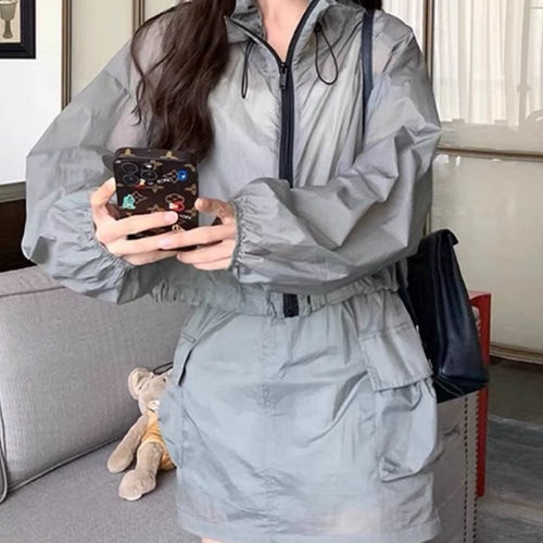 B012运动套装女夏欧美风时尚穿搭一整套防晒皮肤外套休闲两件套