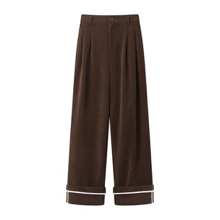 高腰显瘦卷边直筒裤 D553时尚 新款 女秋冬季 通勤加厚灯芯绒休闲长裤