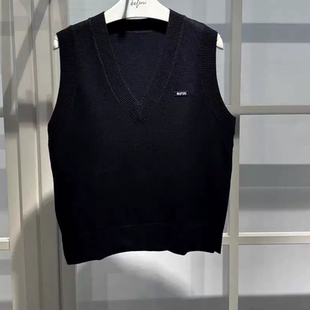 女装 B332学院风针织衫 春季 新款 休闲背心 字母刺绣V领无袖