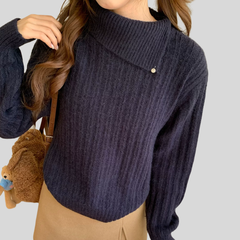 A433韩系显瘦翻领设计毛衣女秋冬简约百搭针织衫,女装/女士精品,毛针织衫,淘宝优惠券,粉丝福利购,淘宝优惠卷