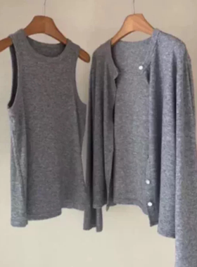 A922宽松慵懒风针织背心开衫两件套上衣面料舒服不起球2503