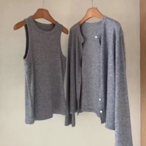 A922宽松慵懒风针织背心开衫两件套上衣面料舒服不起球2503