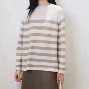 B342针织衫 淑女通勤原色系条纹宽松廓形套头上衣