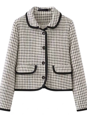 E243 格子翻领小香风外套女宽松显瘦加厚上衣秋季