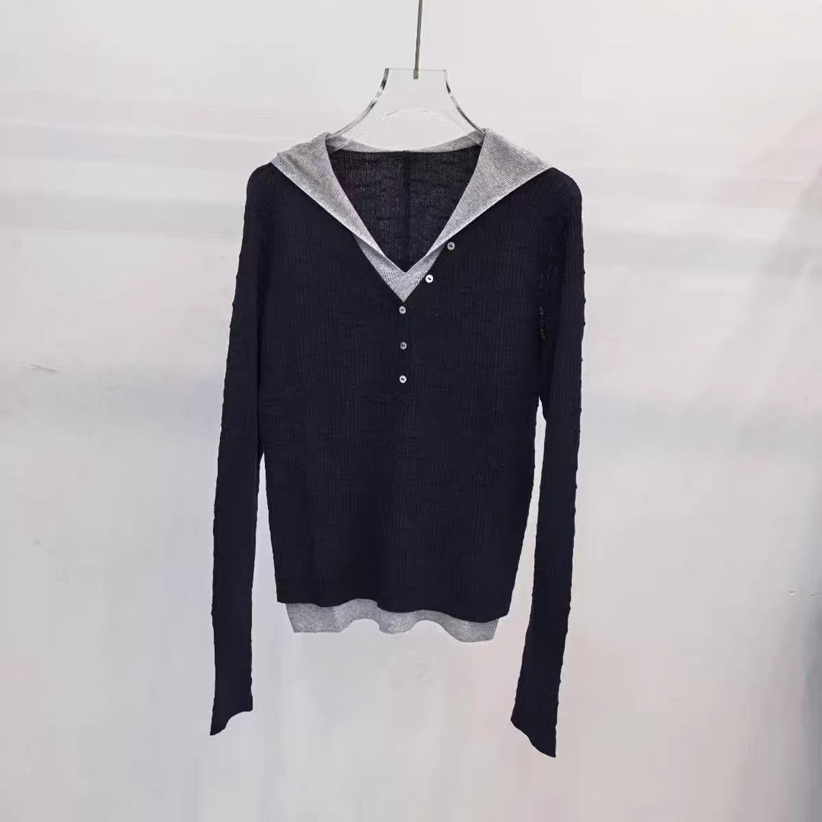 A803 MM秋季新款通勤百搭假两件连帽针织衫上衣5G8133751