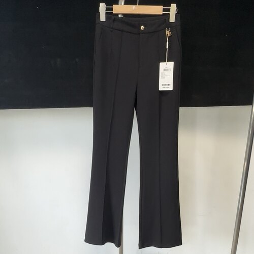 D533黑色微喇叭裤女高腰显瘦新款春秋西裤弹力修身小个子微喇裤