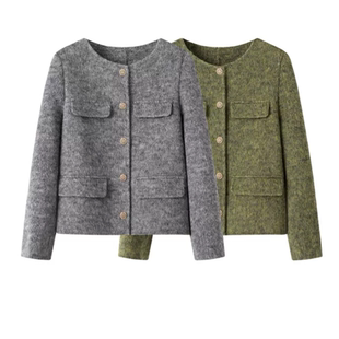 D334秋冬新款毛绒双面呢大衣女短款赫本小香风毛呢外套