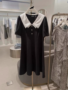 淑女修身 B403娃娃领气质连衣裙夏季 泡泡袖 女装 显瘦赫本小黑裙 新款