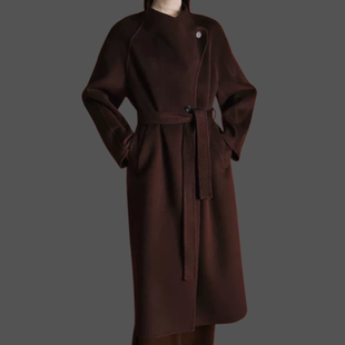 D323冬新款时尚百搭宽松显瘦立领双面呢大衣外套女