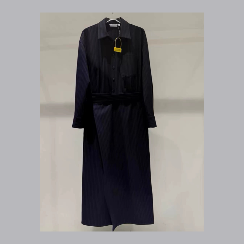 A954 高货条纹围裹式假两件設計感衬衫连体裙职场裙子1G2992941