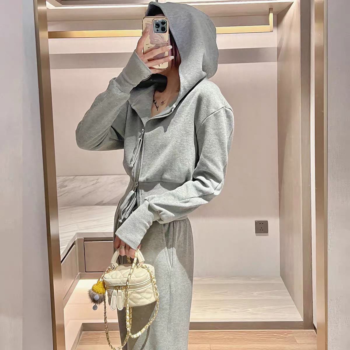 A652休闲运动套装女春秋炸街时尚洋气减龄连帽卫衣阔腿裤两件套潮