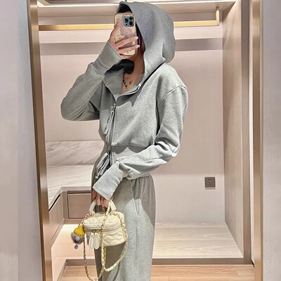 A652休闲运动套装女春秋炸街时尚洋气减龄连帽卫衣阔腿裤两件套潮